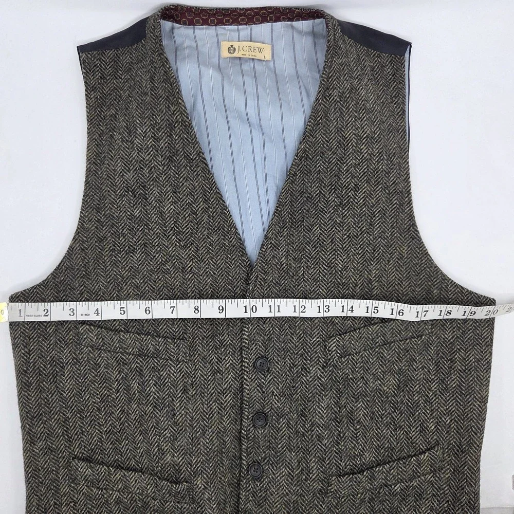 J. CREW Vest MOON Tweed Wool Fabric Men's Large Brown Herringbone Button Up